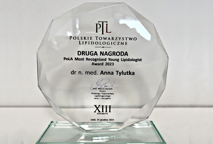 Gratulacje dla dr n. med. Anna Tylutka za Drugie miejsce w konkursie dla najwybitniejszych młodych lipidologów (PolA Most Recognized Young Lipidologist Award 2023)